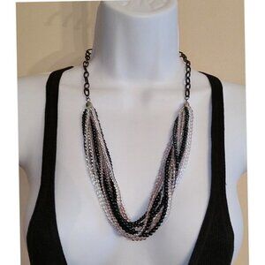 Multi layer layered neutral tones glass bead chain necklace dressy dress up.